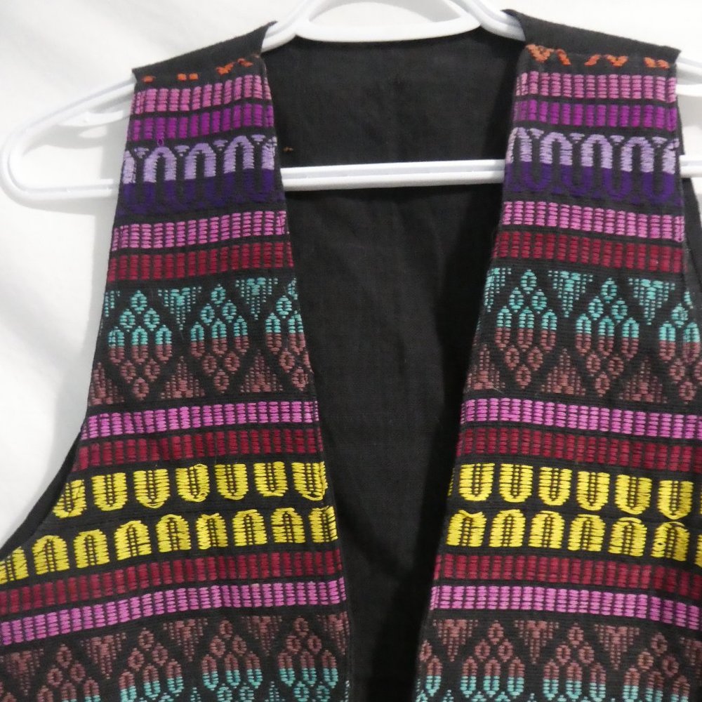 Vintage Traditional Multi-Colored Patterned Sleeveless Vest | Tie Front - Picture 3 of 13
